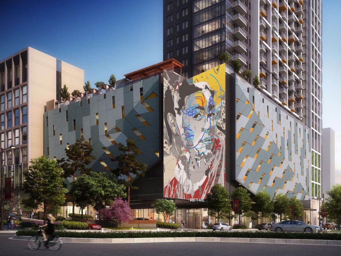 At prominent Midtown corners, two large art murals are being